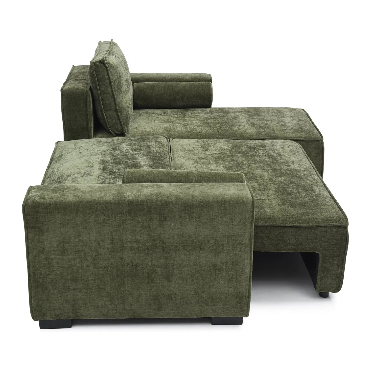 Halifax Olive Chenille Fabric Corner Sofa Bed with Chaise