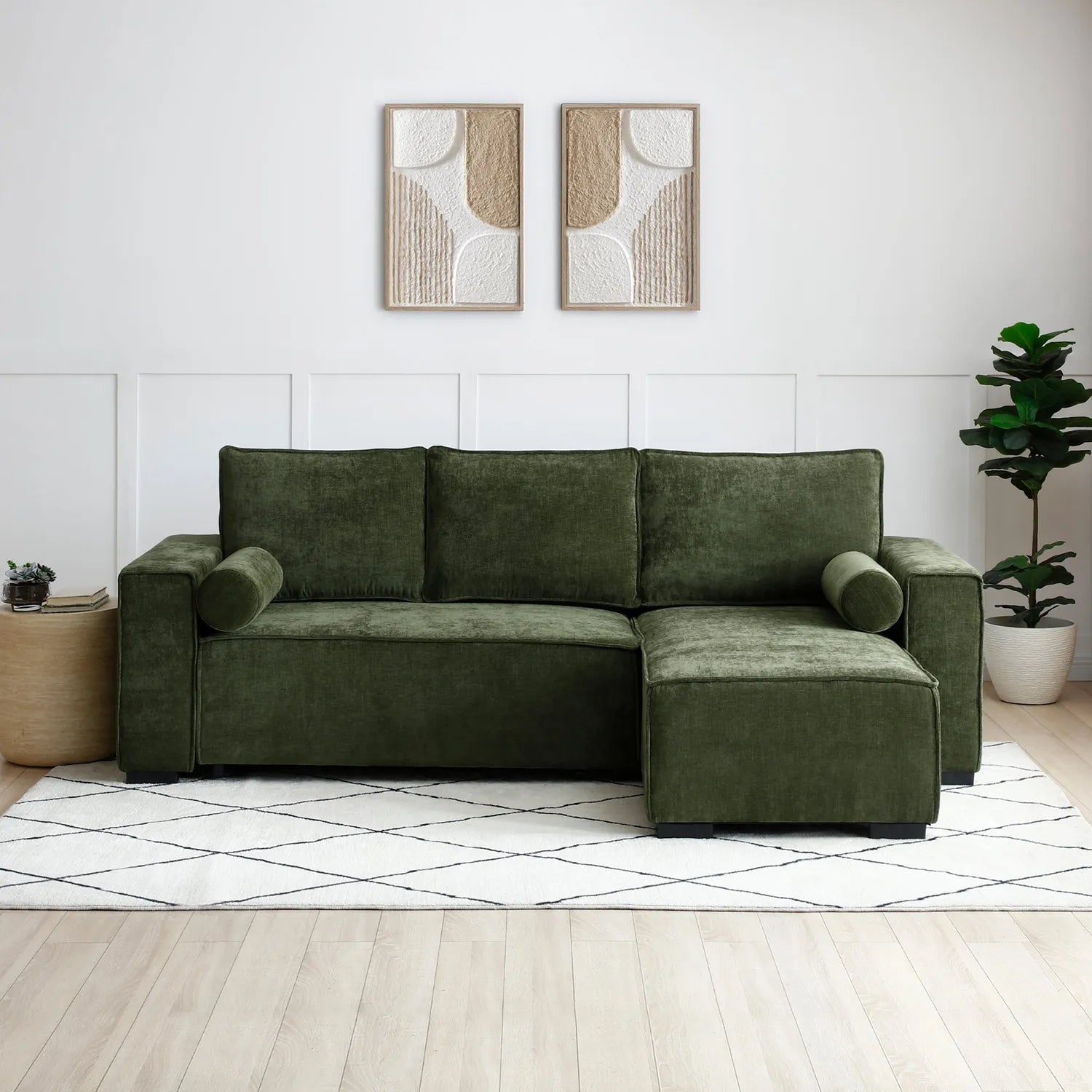 Corner Sofa bed in Green Fabric