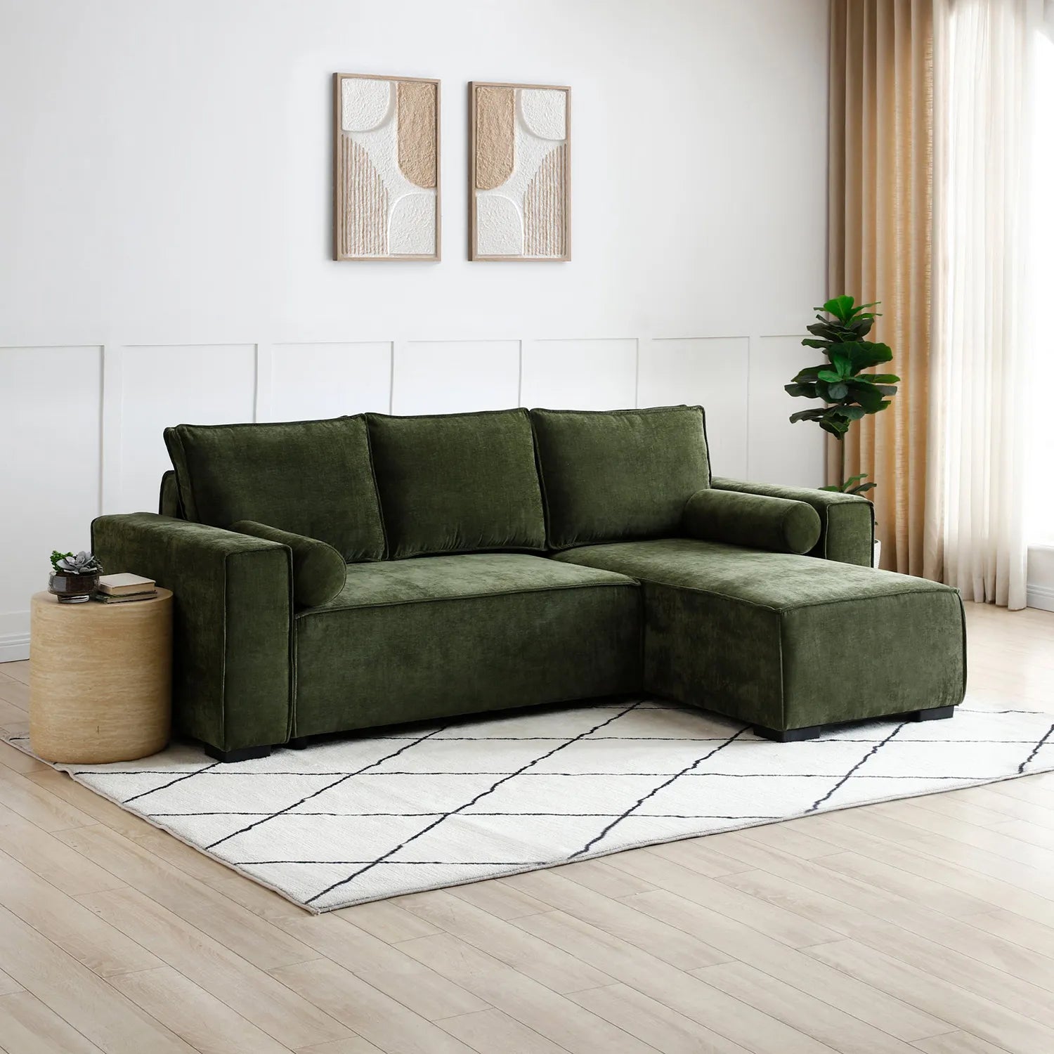 Halifax Olive Chenille Fabric Corner Sofa Bed Stylish Versatility and Comfort