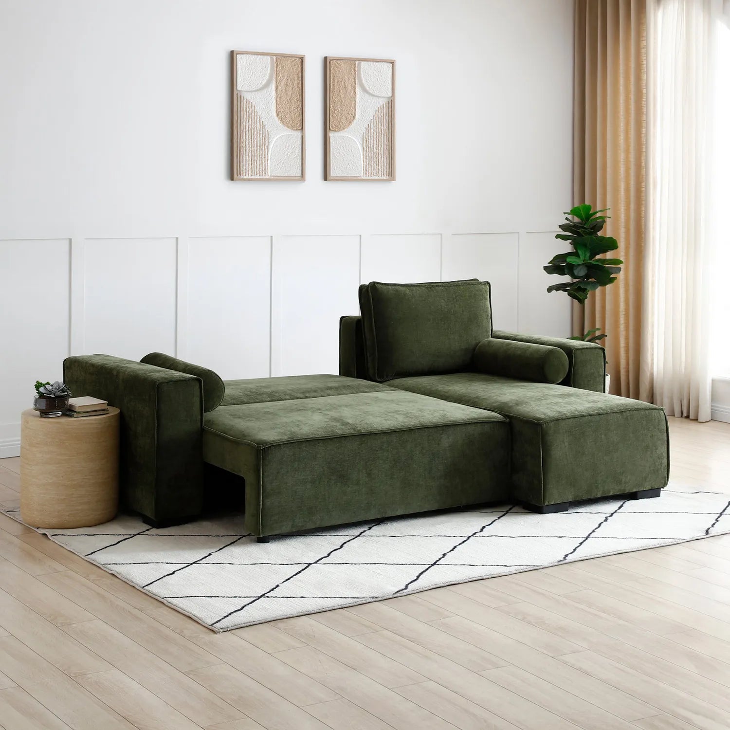 Halifax Green Chenille Fabric Corner Sofa Bed 