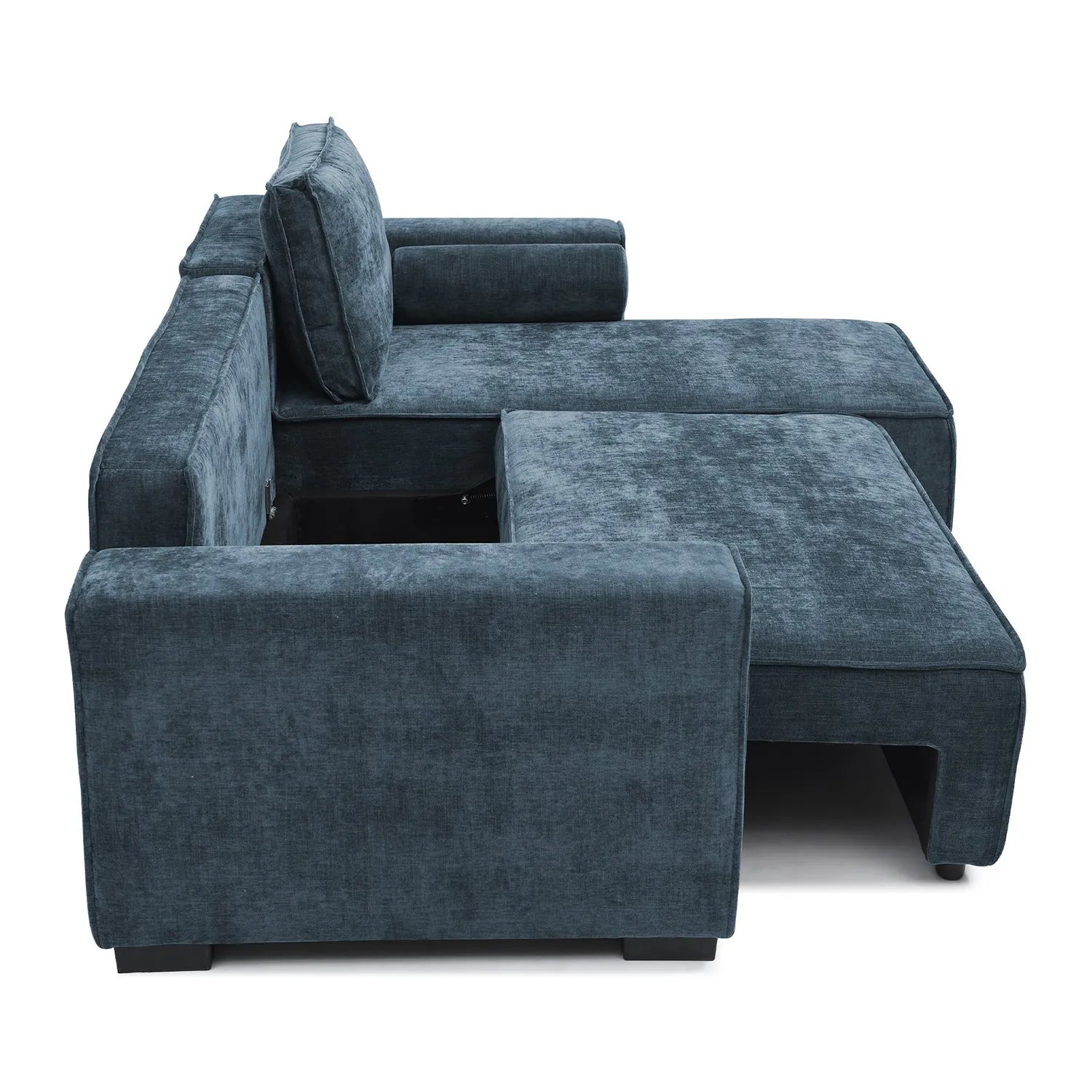 Halifax Navy Chenille Fabric Corner Pull out Sofa Bed  with chaise