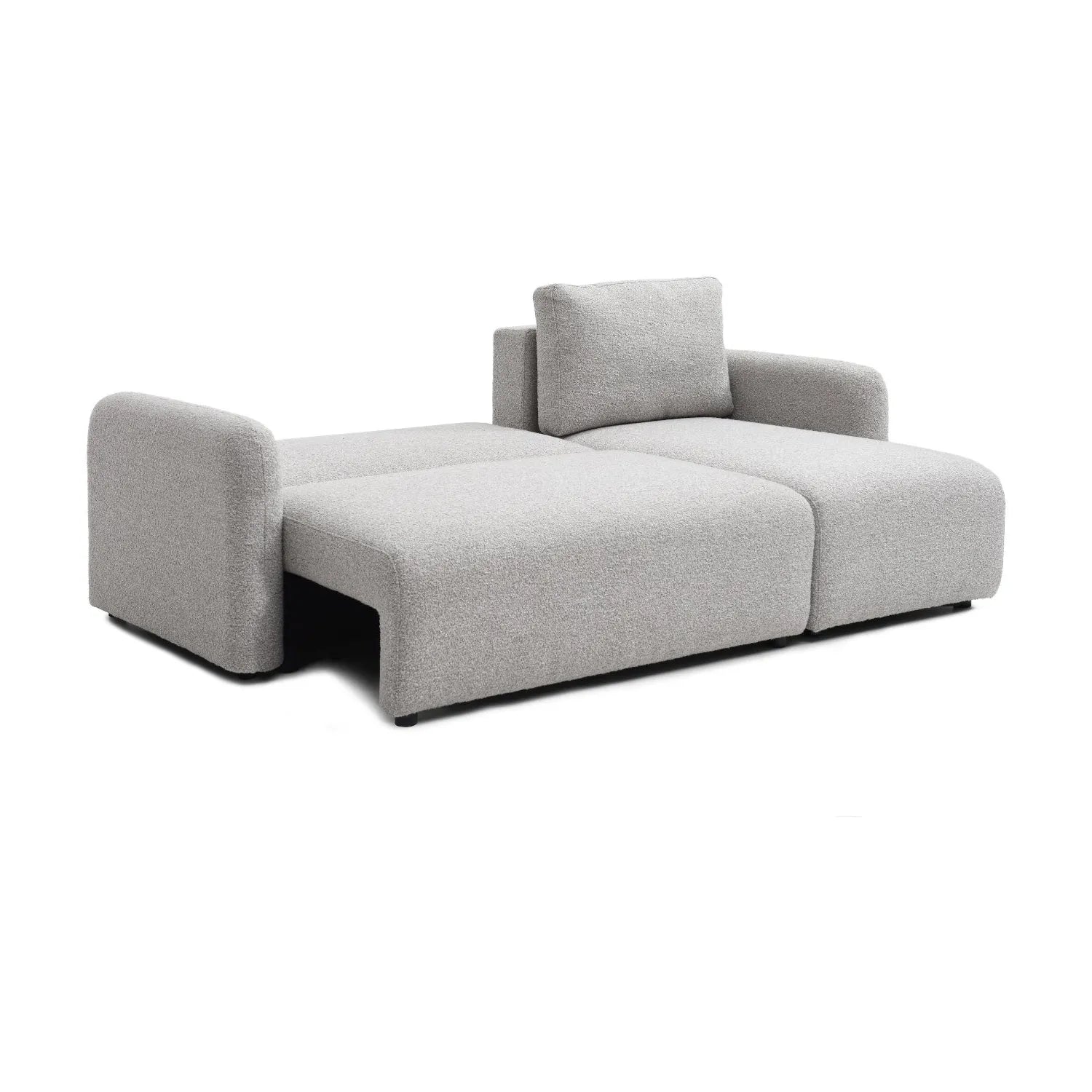 Bloom Natural Boucle Fabric Corner Sofa Bed - Angled View of Half of Sofabed Lay Flat