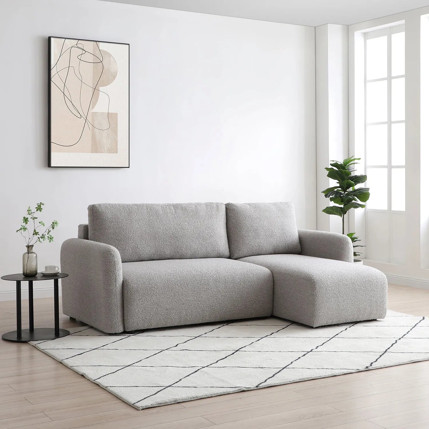 Bloom Natural Boucle Fabric Corner Sofa Bed - Lifestyle Image 2