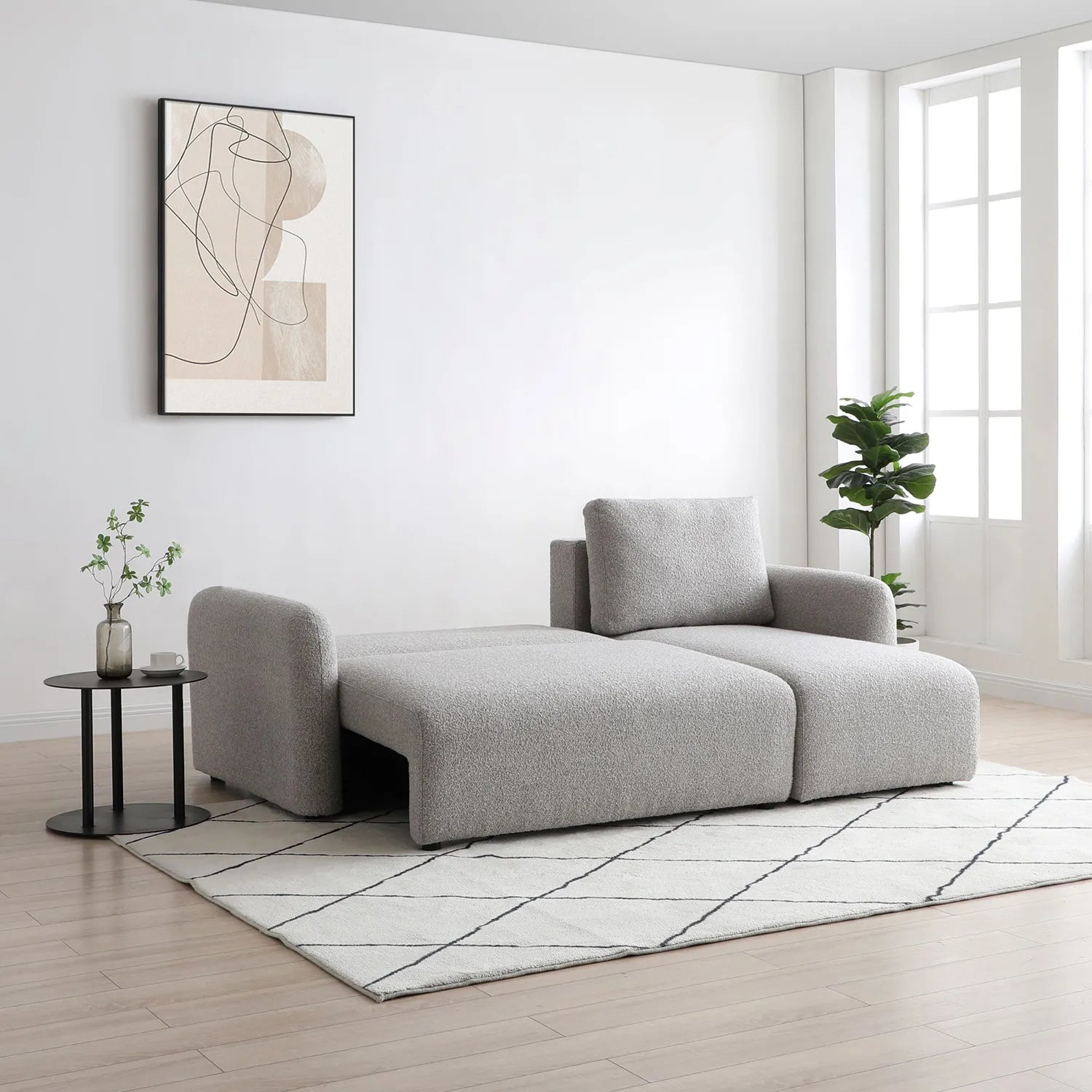 Bloom Natural Boucle Fabric Corner Sofa Bed - Half of Sofa bed Lay Flat