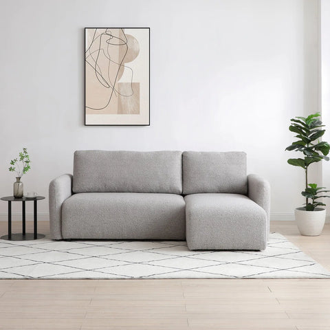 Bloom Natural Boucle Fabric Corner Sofa Bed - Lifestyle Image 