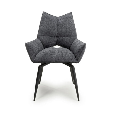 Kara Grey Textured Fabric Swivel set of 6 Dining Chairs