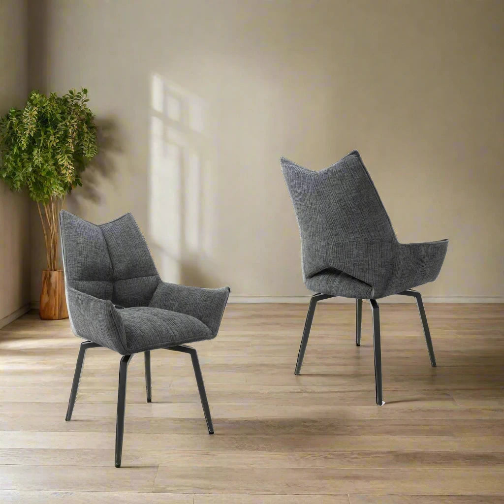 Kara Grey Textured Fabric Swivel Dining Chairs