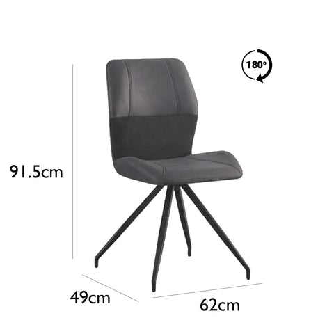 Kastonia Charcoal Fabric and Suede Dining Chairs - Dimensions