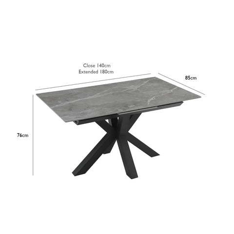 Kastonia 1.4M Matte Vik Dark Grey Extending Dining Table - Dimensions 