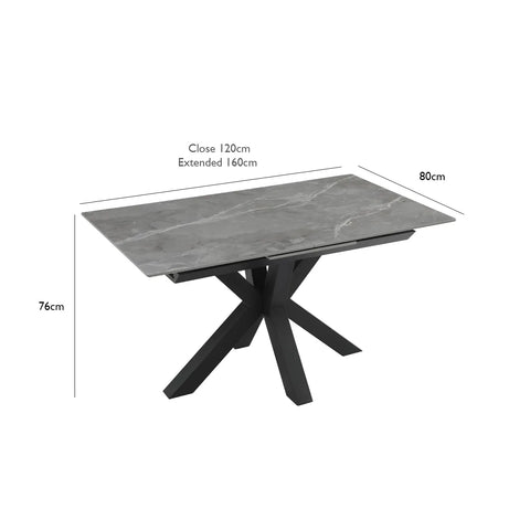 Kastonia 1.4M Matte Vik Dark Grey Extending Dining Table - Dimensions