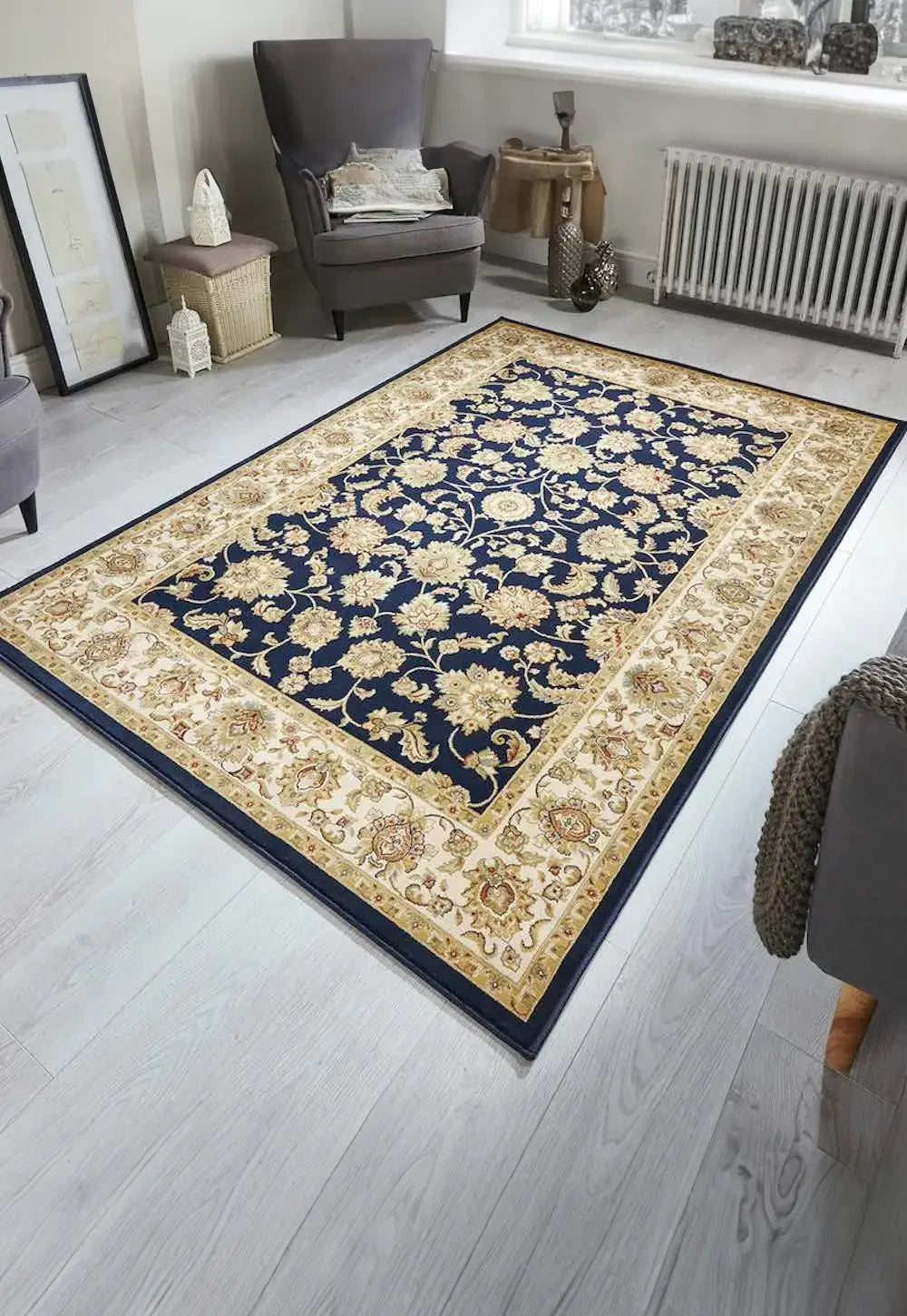 Kendra 3330B Navy Blue/ Cream Traditional Rug