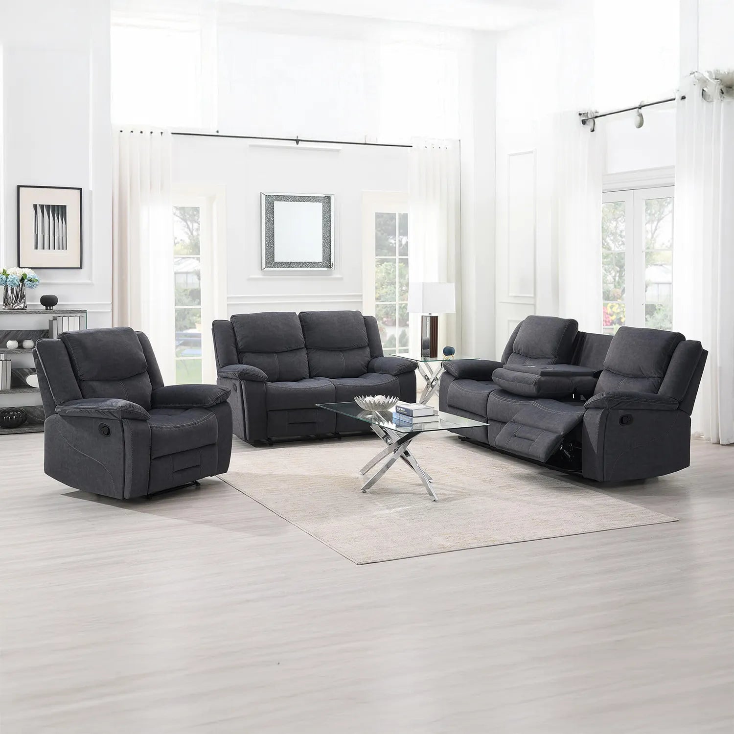 Kent 2 Seater Manual Recliner Sofa in Charcoal