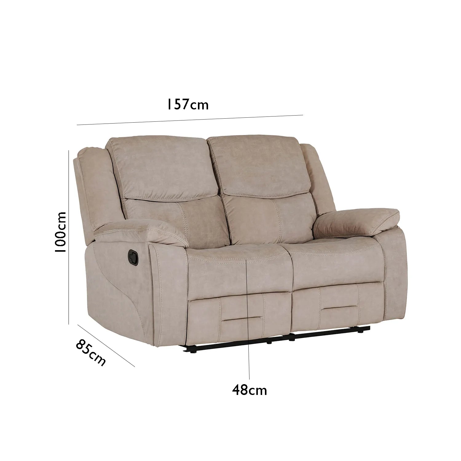 Kent 2 Seater Manual Recliner Sofa in Khaki - Dimensions