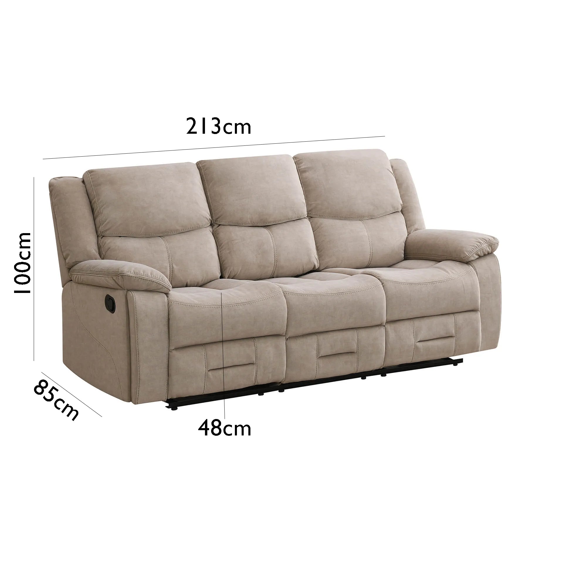 Kent 3 Seater Manual Recliner Sofa in Khaki