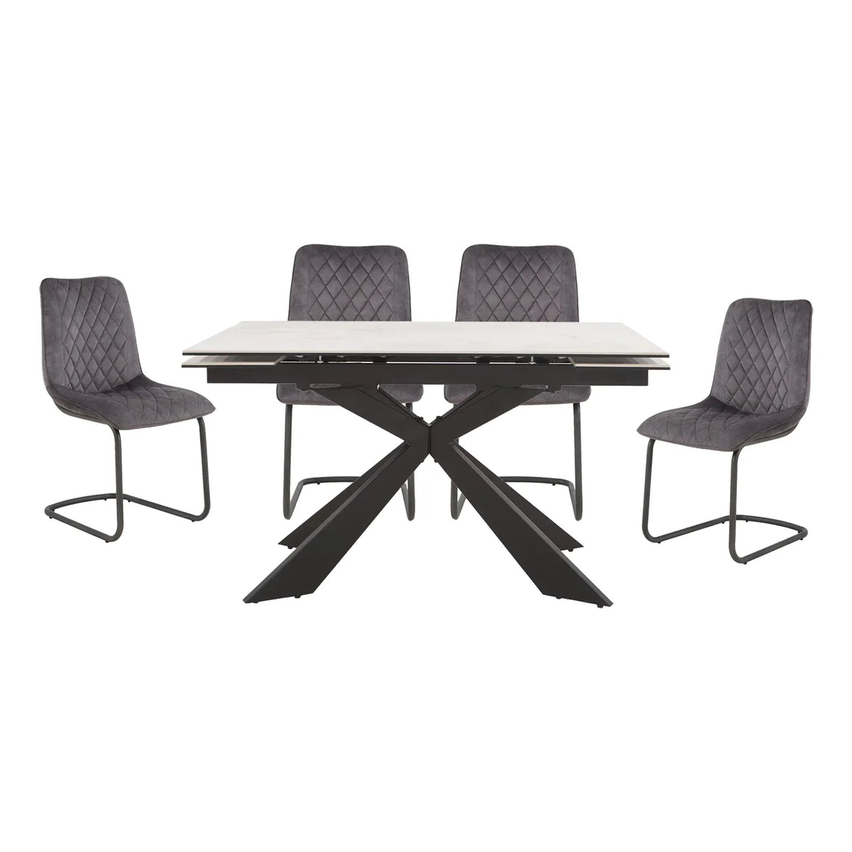 Kos Extending Dining Table with 4 Velvet Dining Chairs Dining Set