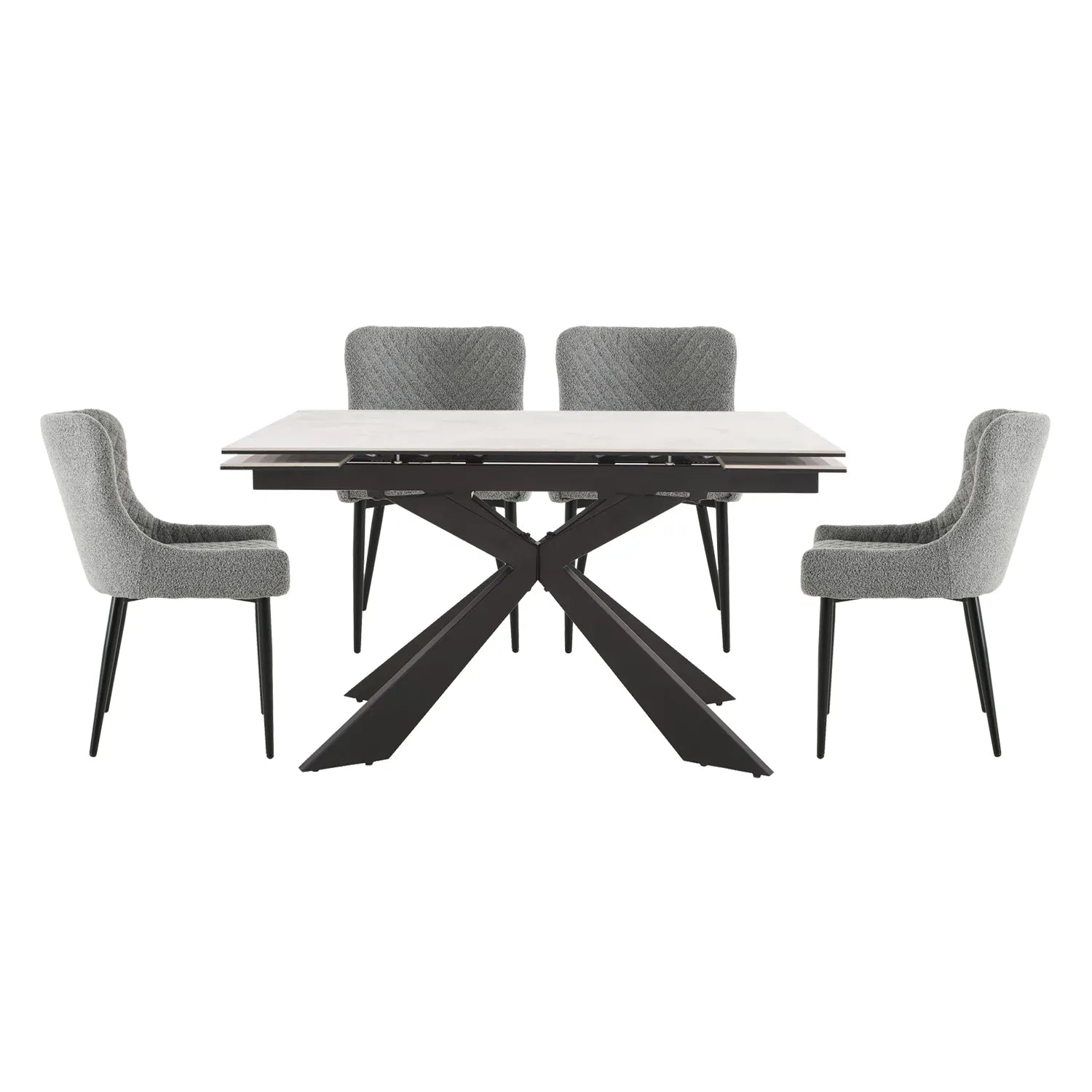 Kos Extending Dining Table with 4 Grey Boucle Dining Chairs