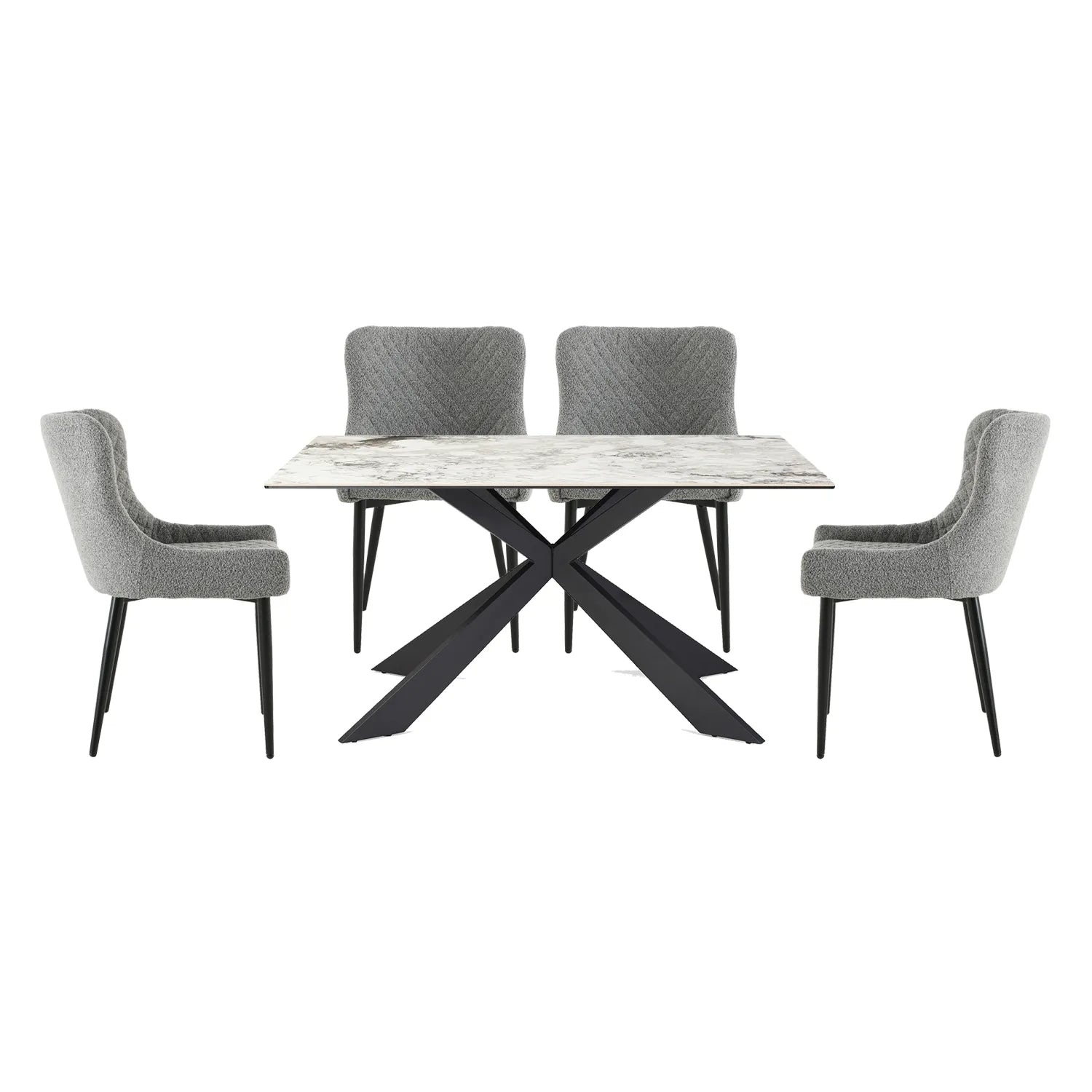 Kos Dining Table with 4 Grey Boucle Dining Chairs Dining Set