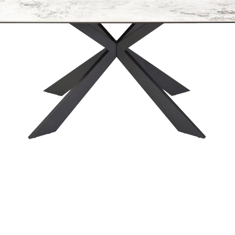 Kos Dining Table, 130cm 4 Seater table, White Ceramic Top in Marble High Gloss Finish, Black Metal Base -  Basse