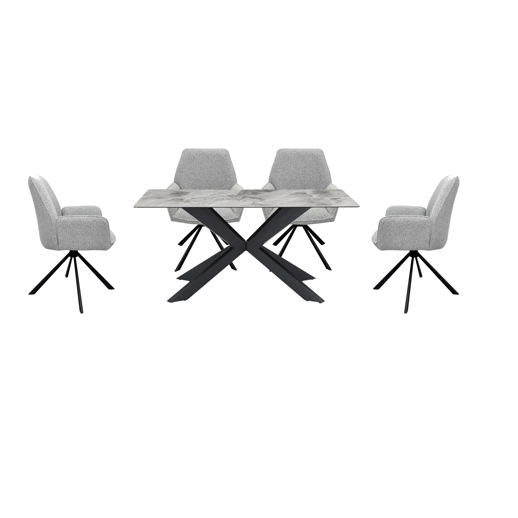 Creed 135cm Light Grey Ceramic Table with Grey Boucle Chairs Dining Set