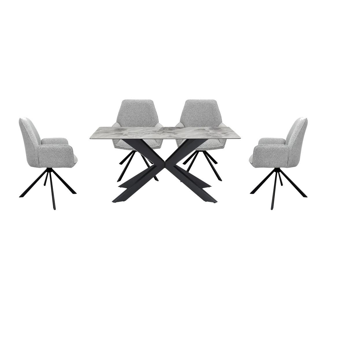 Creed 135cm Light Grey Ceramic Table with Grey Boucle Chairs Dining Set - Main Image 