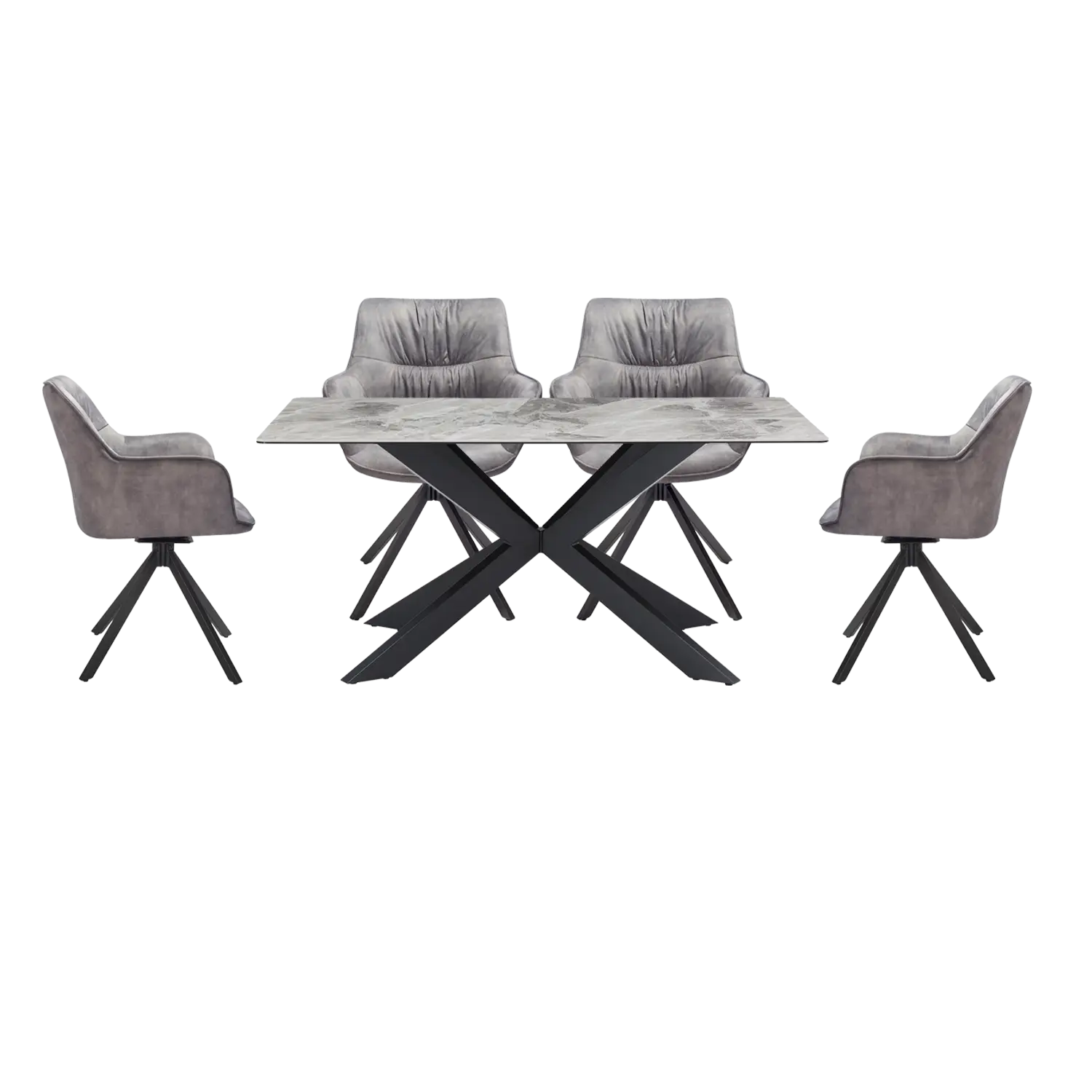 Creed 135cm Light Grey Ceramic Table with Marvel Silver Grey Chairs Dining Set