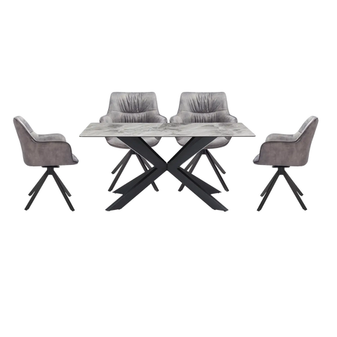 Creed 135cm Light Grey Ceramic Table with Marvel Silver Grey Chairs Dining Set - Main Image 