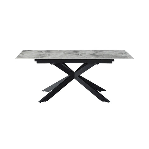 Kos Light Grey Ceramic Extendable Table with Grey Boucle Swivel Chairs - Table Extended Image 