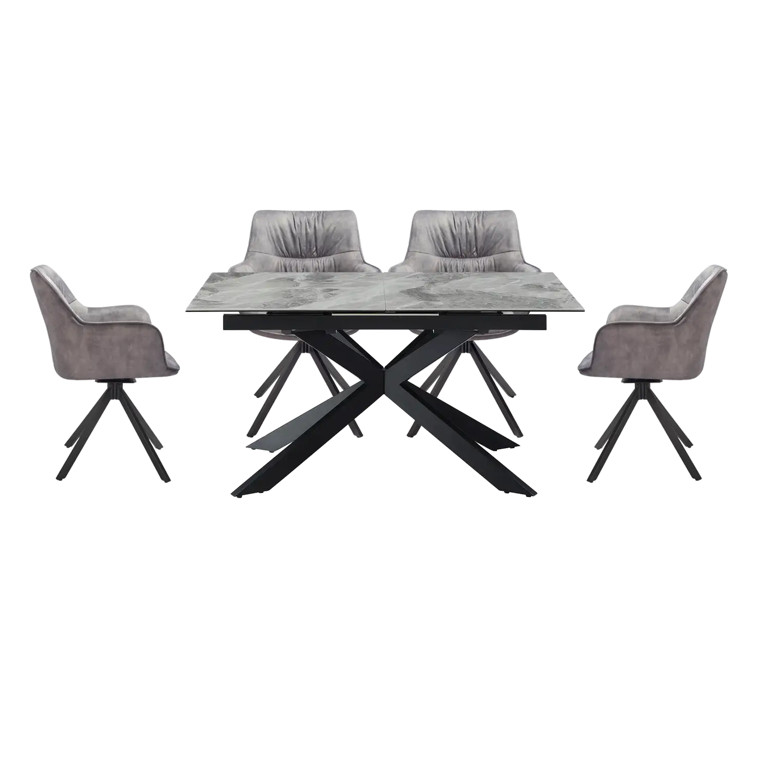 Creed Light Grey Ceramic Extendable Table with Marvel Silver Grey Chairs Dining Set