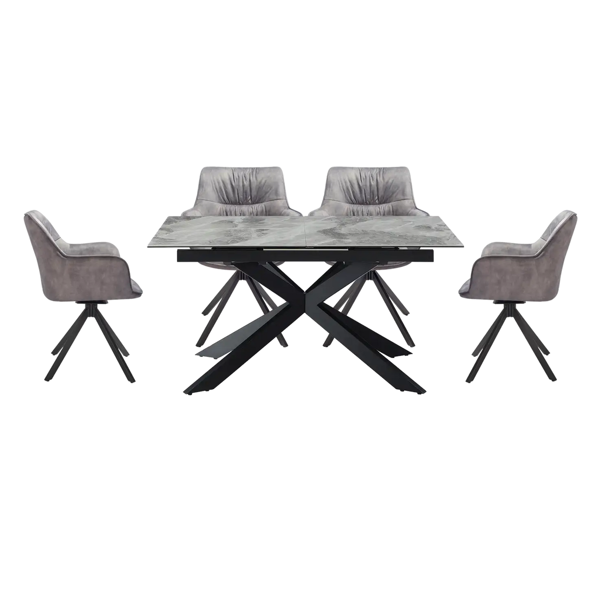 Kos Light Grey Ceramic Extendable Table with Marvel Silver Grey Chairs Dining Set - Main Image 