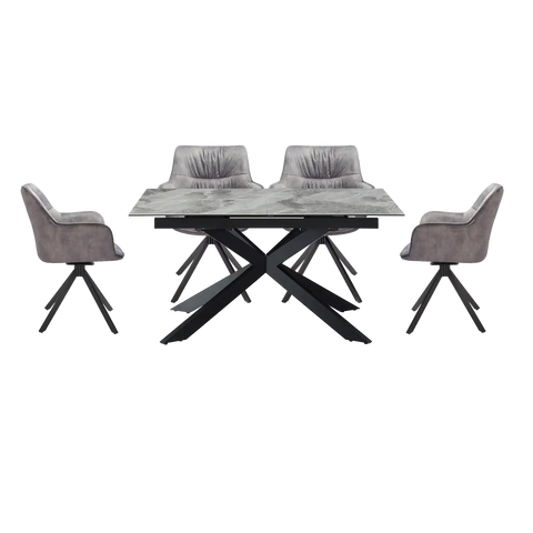 Kos Light Grey Ceramic Extendable Table with Marvel Silver Grey Chairs Dining Set - Main Image 