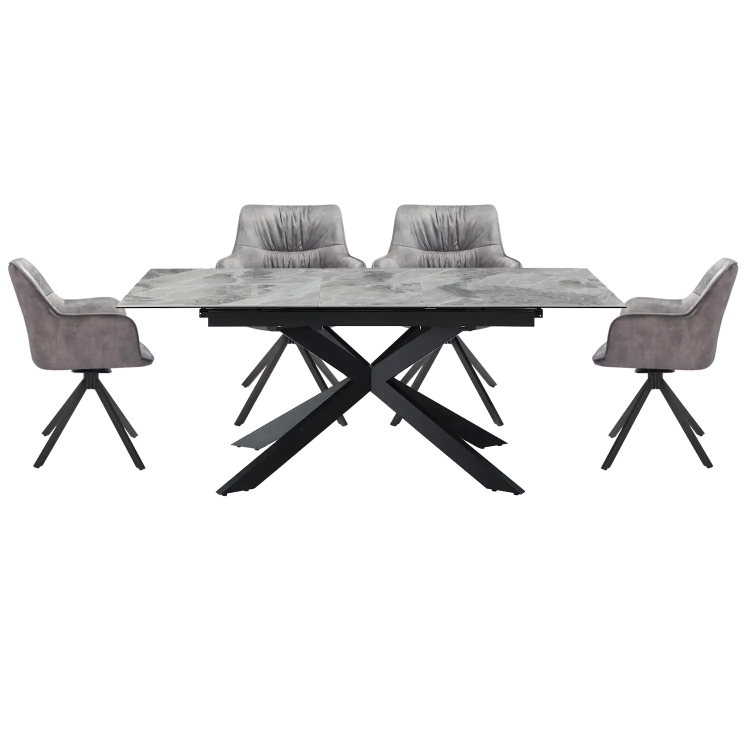 Creed Light Grey Ceramic Extendable Table with Marvel Silver Grey Chairs Dining Set