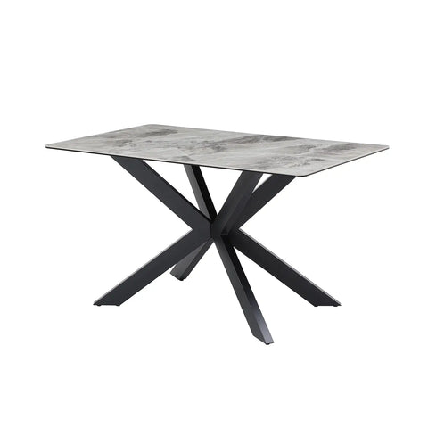 Creed 135cm Light Grey Ceramic Top Dining Table with Spider Metal Black Legs