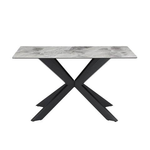 Creed 135cm Light Grey Ceramic Top Dining Table with Spider Metal Black Legs - Front View