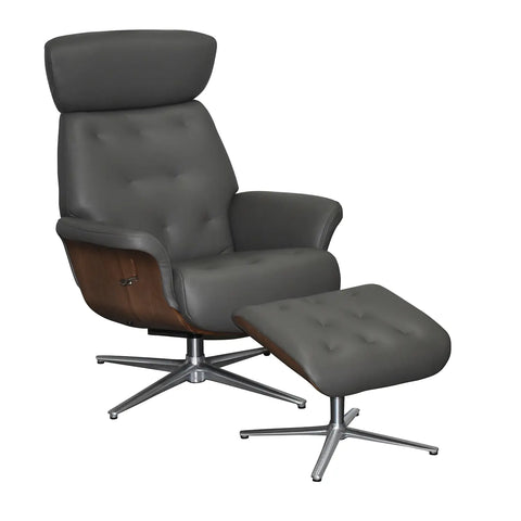 Kristof Leather Look Swivel Recliner Chair and Footstool - Grey