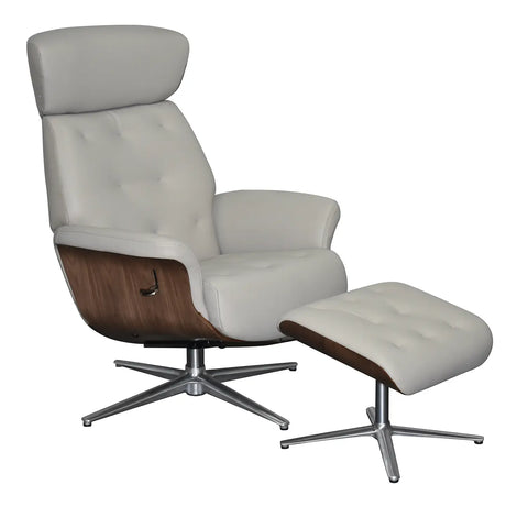 Kristof Leather Look Swivel Recliner Chair and Footstool - Cream Leather