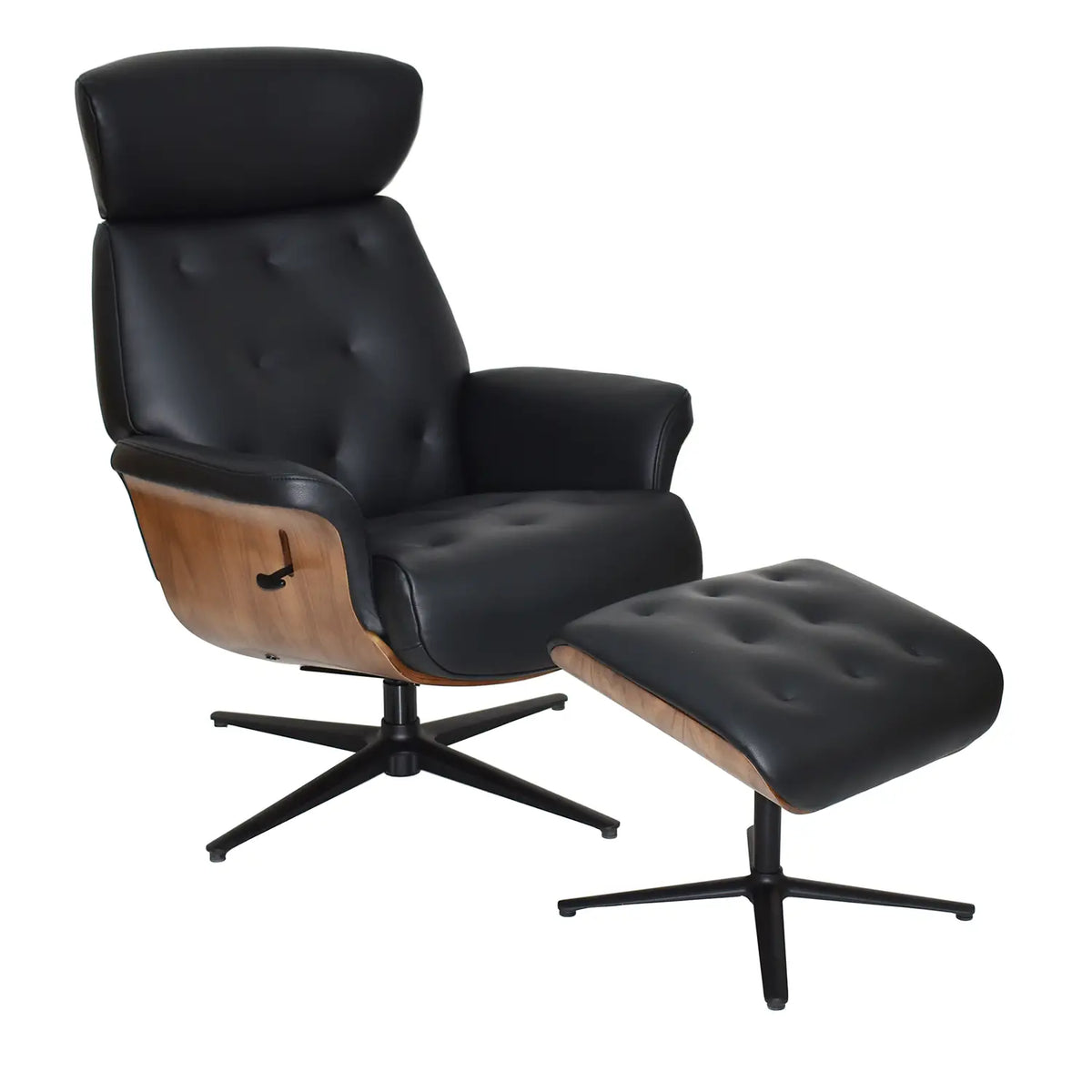 Kristof Leather Look Swivel Recliner Chair and Footstool - Black 