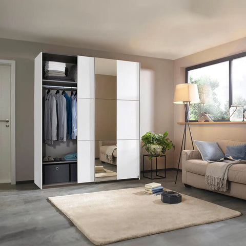 Rauch Kronach Small White Sliding Door Wardrobe, Dimensions: Width 131cm Height 197cm Depth 59 cm, Free Delivery and Assembly By Pendle Village Furniture - 003