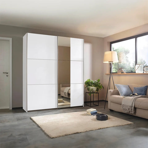 Rauch Kronach Small White Sliding Door Wardrobe, Dimensions: Width 131cm Height 197cm Depth 59 cm, Free Delivery and Assembly By Pendle Village Furniture - 002