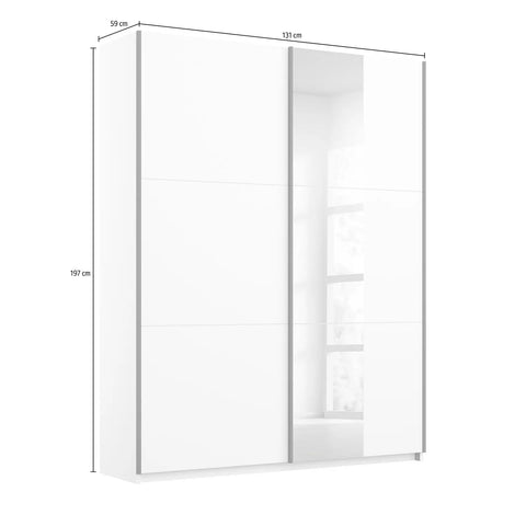 Rauch Kronach Small White Sliding Door Wardrobe, Dimensions: Width 131cm Height 197cm Depth 59 cm, Free Delivery and Assembly By Pendle Village Furniture - 010