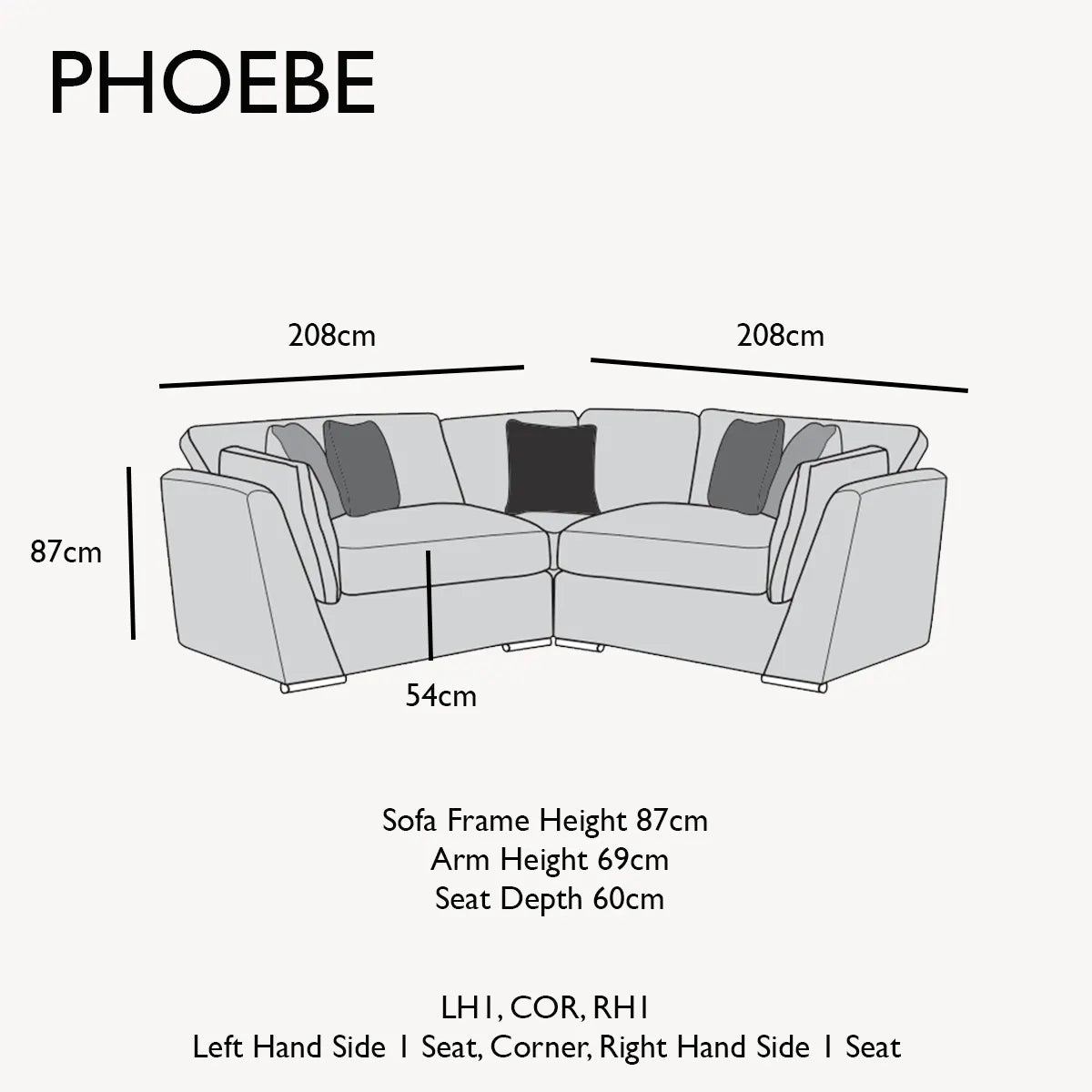 Phoebe Fabric Pillow Back Corner Chaise Sofa