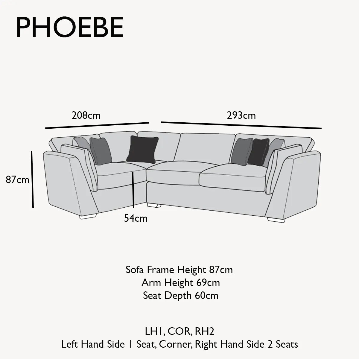 Phoebe Fabric Pillow Back Corner Chaise Sofa