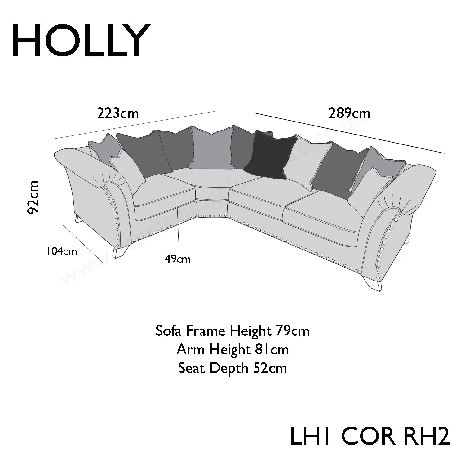 Holly Fabric Pillow Back Corner Sofa With Studs - 1C1