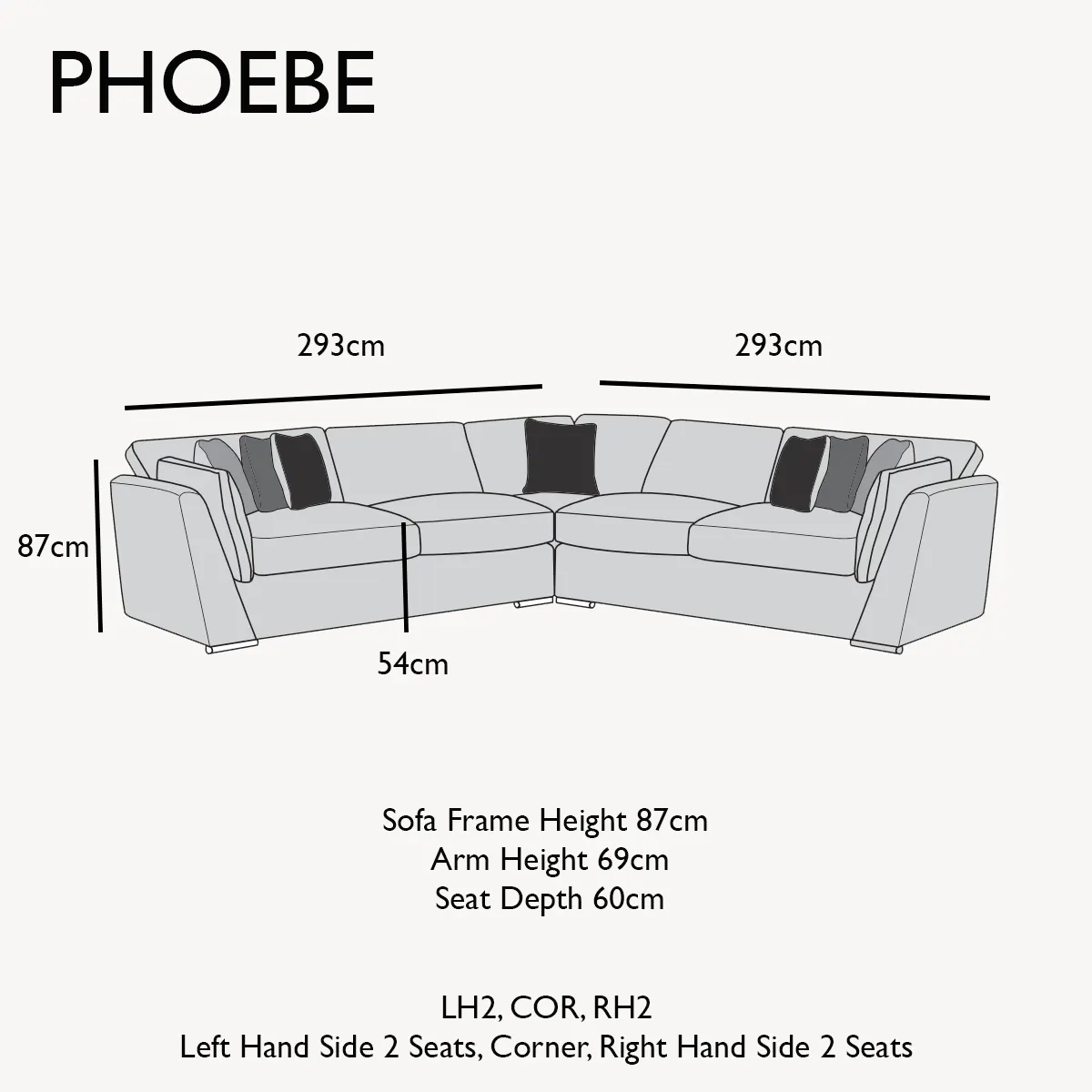 Phoebe Fabric Pillow Back Corner Chaise Sofa