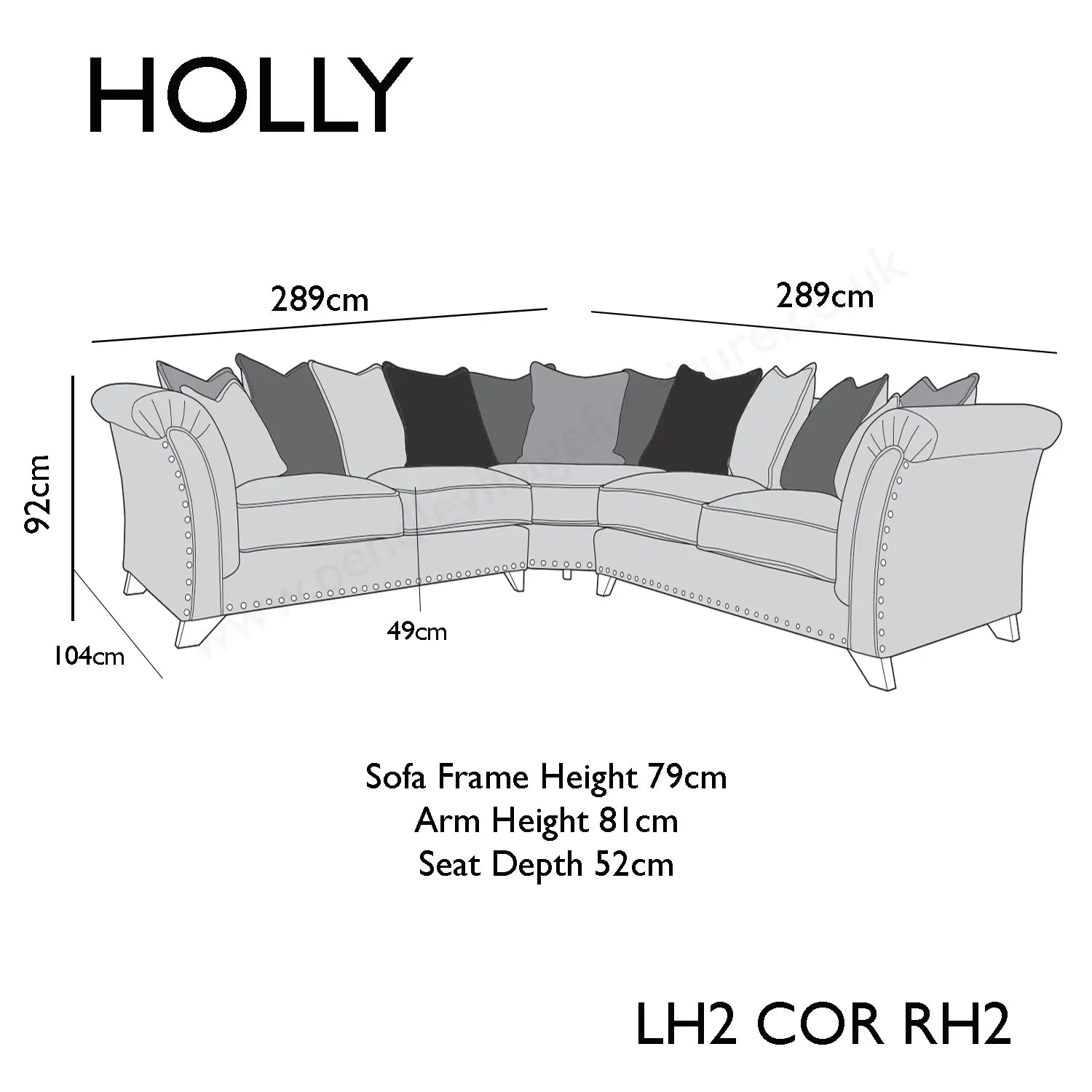 Holly Fabric Pillow Back Corner Sofa With Studs - 1C1