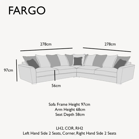 Fargo Grey and Blue Corner Chaise Sofa Group, available in a variety of fabrics and colours - LH2,COR,RH2 Dimensions 