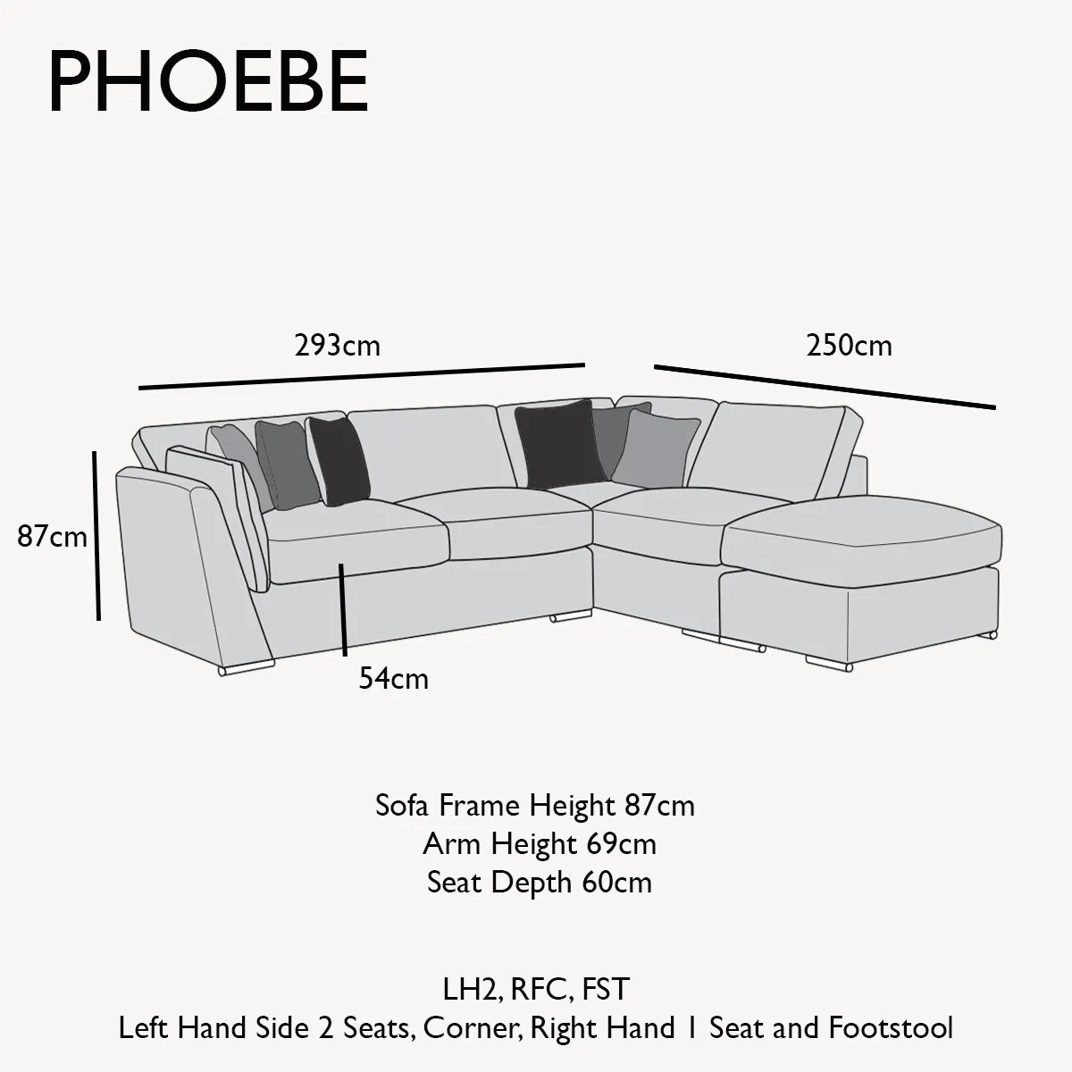 Phoebe Fabric Pillow Back Corner Chaise Sofa