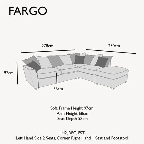 Fargo Grey and Blue Corner Chaise Sofa Group, available in a variety of fabrics and colours - LH2,RFC,FST Dimensions 