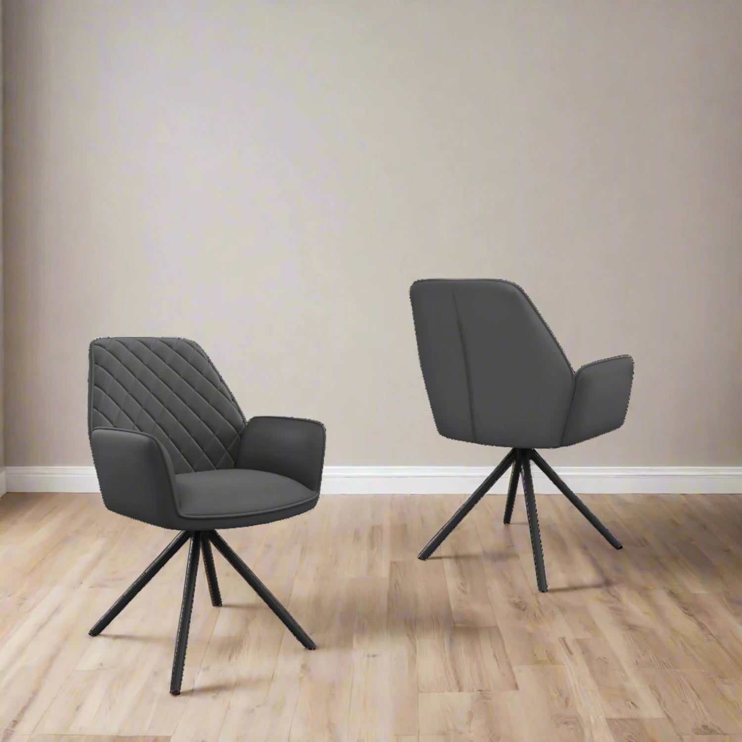 Lina Grey Leather Swivel Set of 4 Dining Chairs