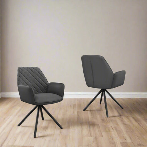 Lina Grey Leather Swivel Set of 4 Dining Chairs, Grey Metal Spider style Legs, 180 degree Swivel - Lifestyle