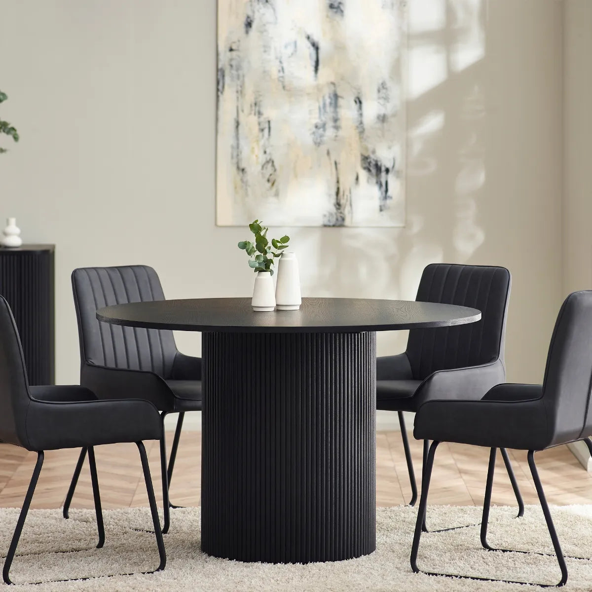 London Black Fluted Round Dining Table